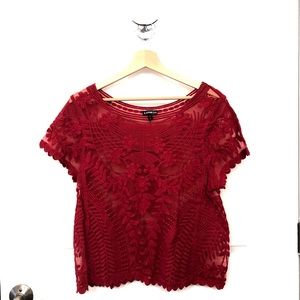 Express Embroidered Mesh Short Sleeve Top